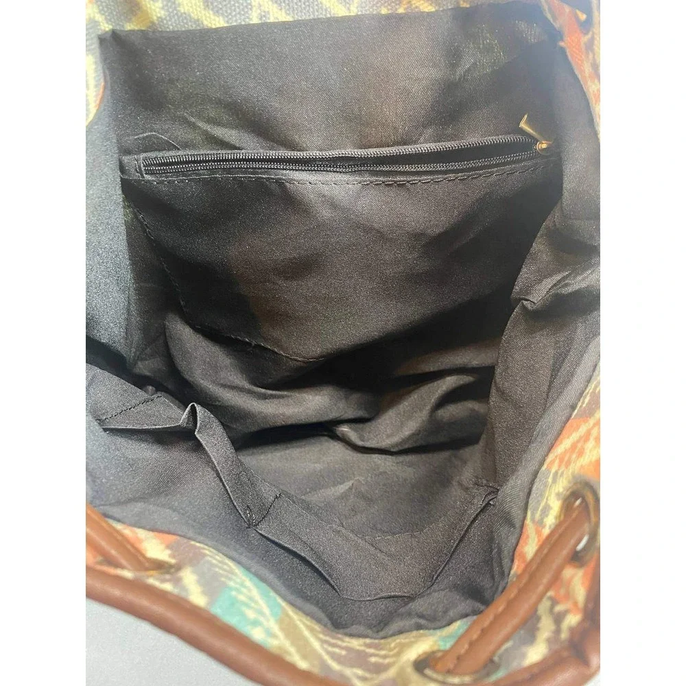 Unbranded Bucket‎ Bag Women Medium Multicolor Aztec Canvas Drawstring Backpack